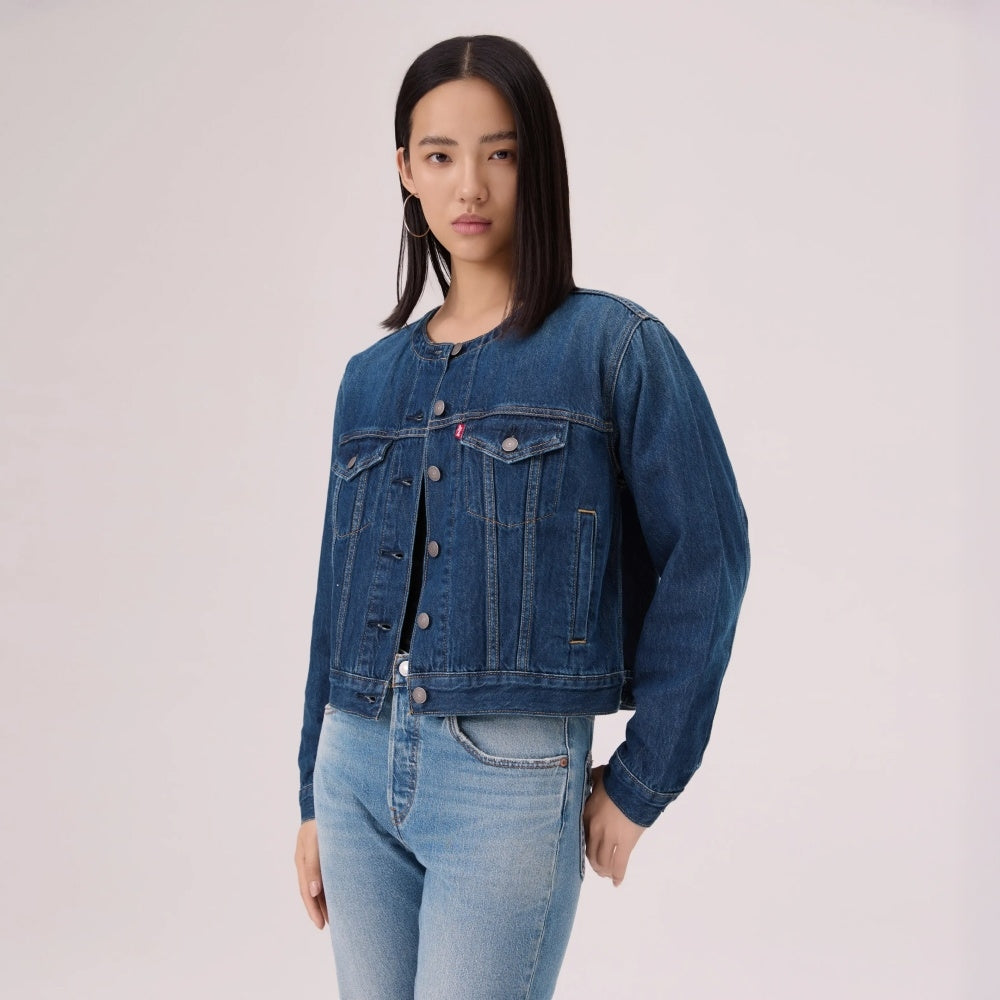  levi's® 無領 boxy trucker 牛仔外套 | 女裝 006Q90000XXS- Dark Wash – Levi's 香港
