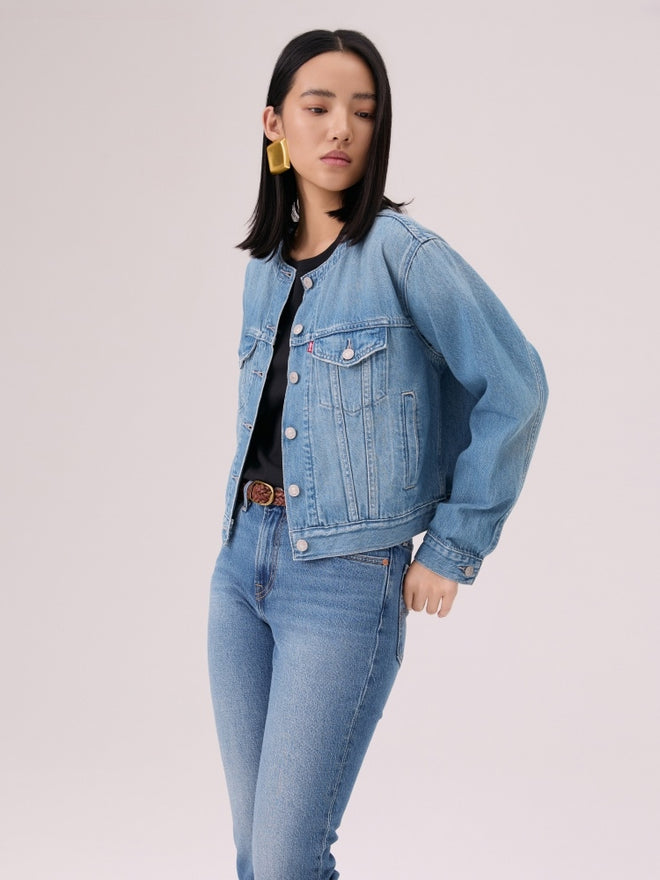  levi's® 無領 boxy trucker 牛仔外套 | 女裝 006Q90001XXS- Indigo  – Levi's 香港