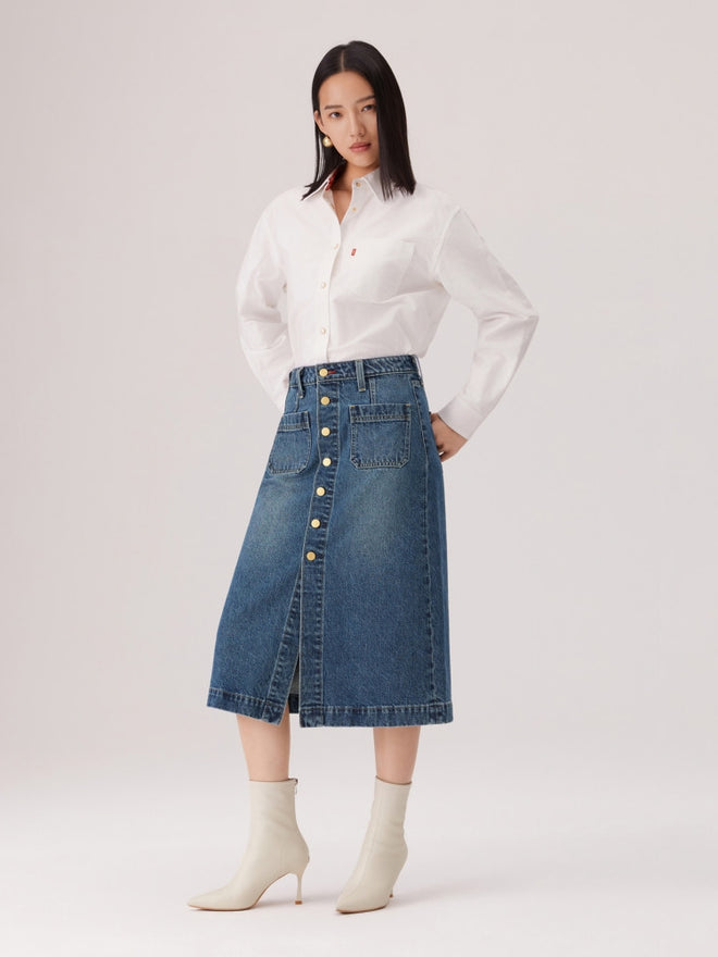 levi's® 鈕扣前開叉牛仔短裙 | 女裝 006JO000129- Indigo  – Levi's 香港