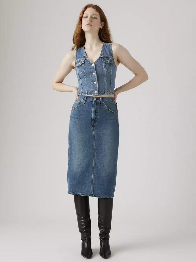 levi's® high-rise back slit 裙 | 女裝 001VH000626- Medium Indigo  – Levi's 香港