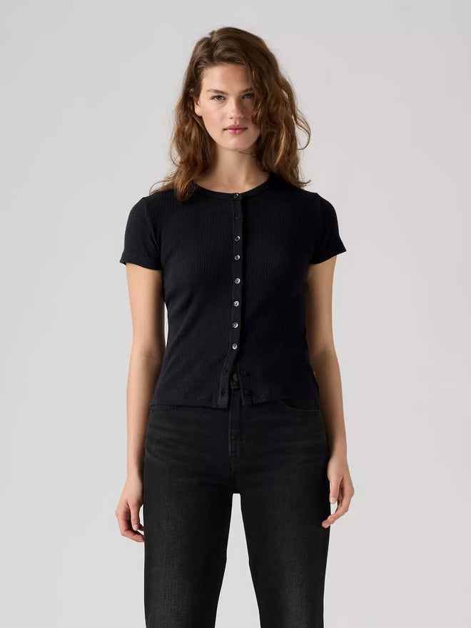 levi's® rory button 短袖鈕扣上衣 | 女裝   0086M0000S- Black  – Levi's 香港