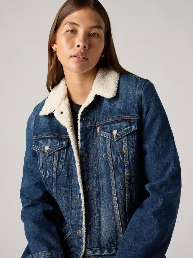 levi's® original sherpa trucker 原版羊毛外套 | 女裝   361360063XS- Dark Indigo  – Levi's 香港