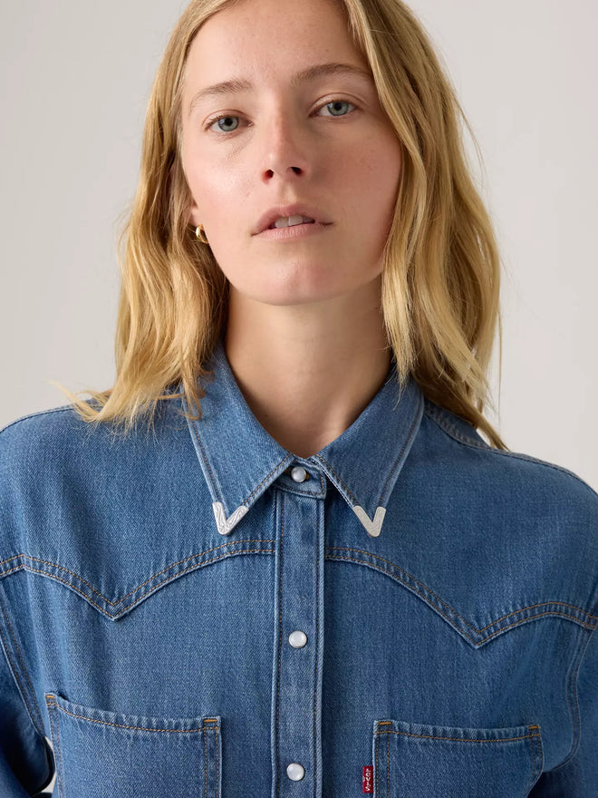 levi's® teodora 西部襯衫 |女裝 A72440075XS- Med Indigo - Worn In  – Levi's 香港